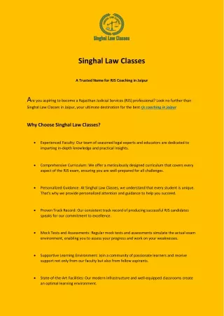 Discover the Best RJS Coaching in Jaipur at Singhal Law Classes