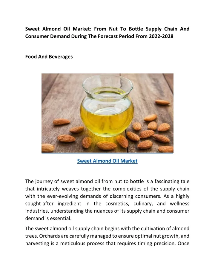 sweet almond oil market from nut to bottle supply