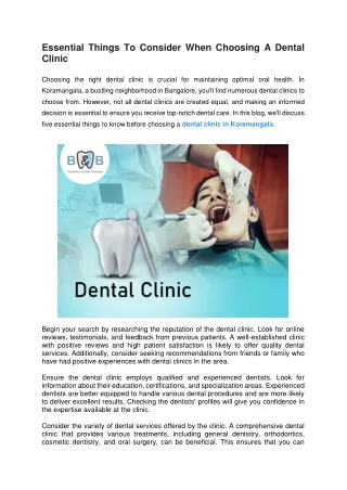 Essential Things To Consider When Choosing A Dental Clinic