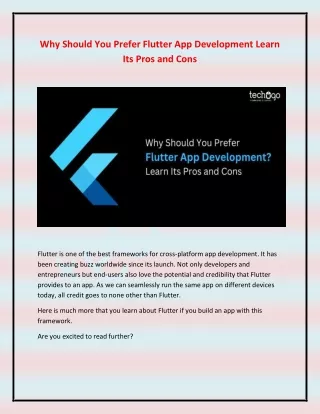 Why Should You Prefer Flutter App Development Learn Its Pros and Cons