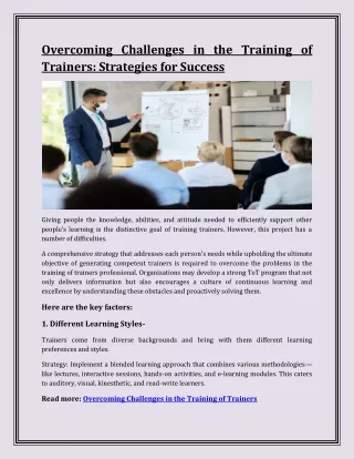 Overcoming Challenges in the Training of Trainers Strategies for Success