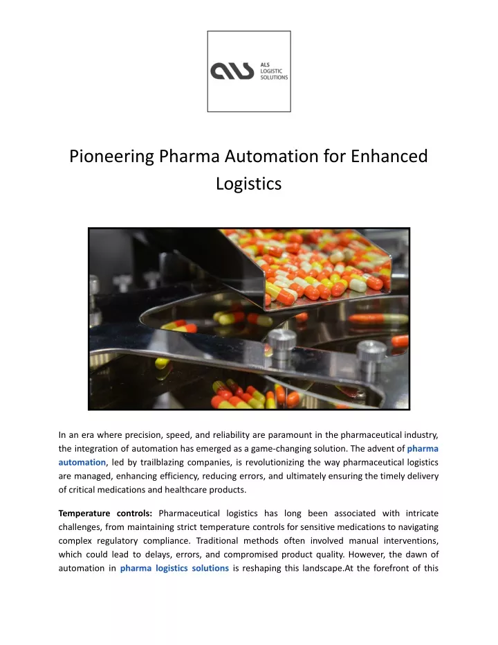 pioneering pharma automation for enhanced