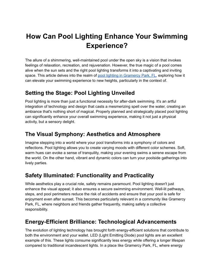 how can pool lighting enhance your swimming