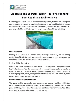 Unlocking The Secrets Insider Tips For Swimming Pool Repair and Maintenance