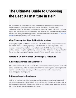 The Ultimate Guide to Choosing the Best DJ Institute in Delhi