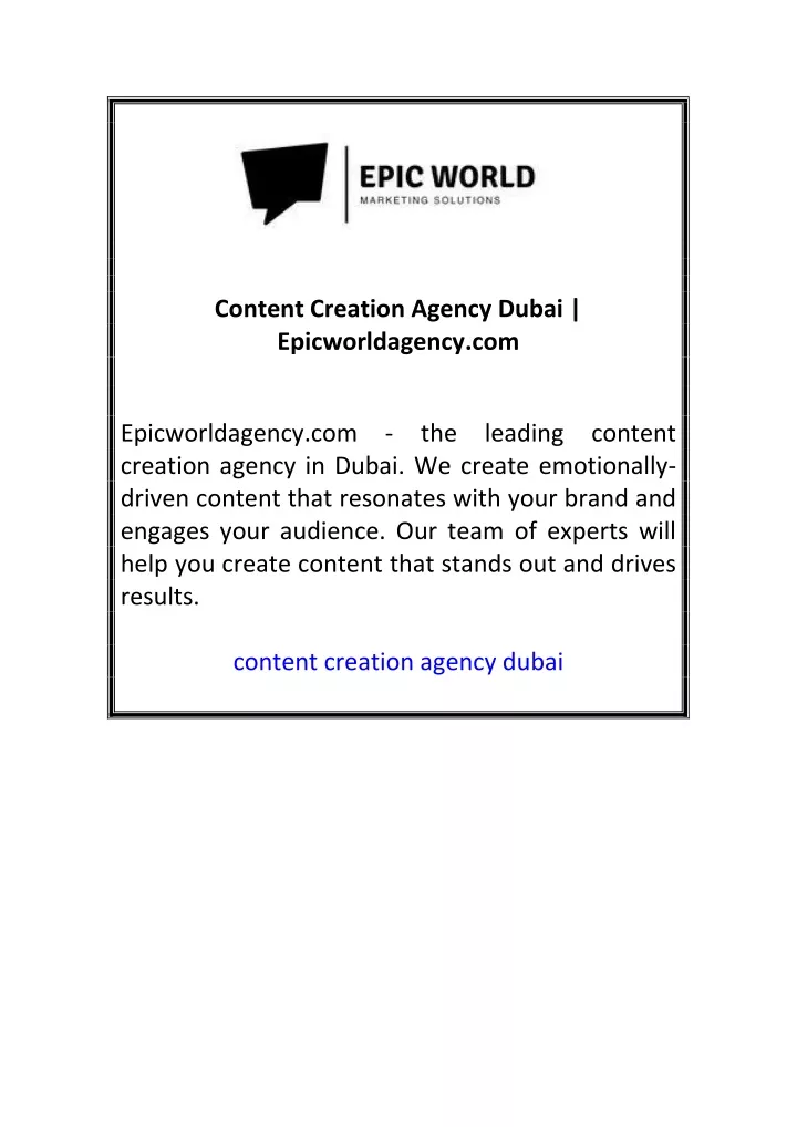 content creation agency dubai epicworldagency com