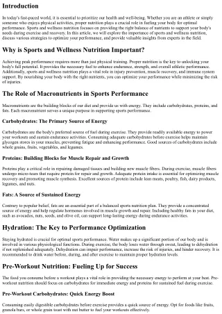 Sports and Wellness Nutrition: Fueling Your Body for Optimal Performance