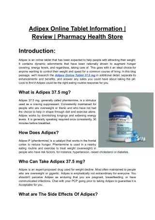use 4 Adipex Online Tablet Information _ Review _ Pharmacy Health Store