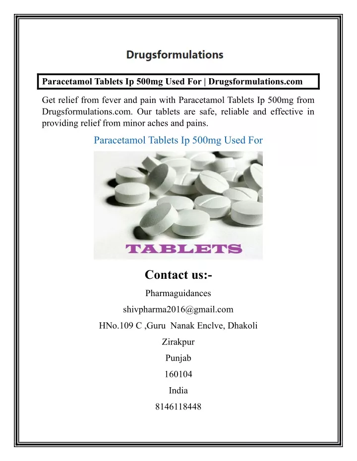 paracetamol tablets ip 500mg used
