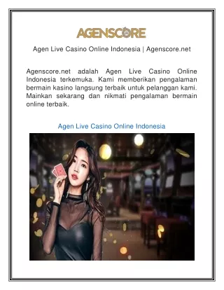 Agen Live Casino Online Indonesia | Agenscore.net