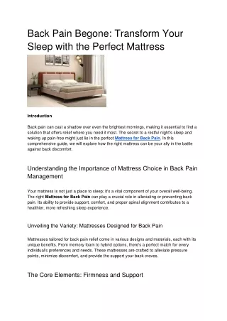 Back Pain Begone_ Transform Your Sleep with the Perfect Mattress