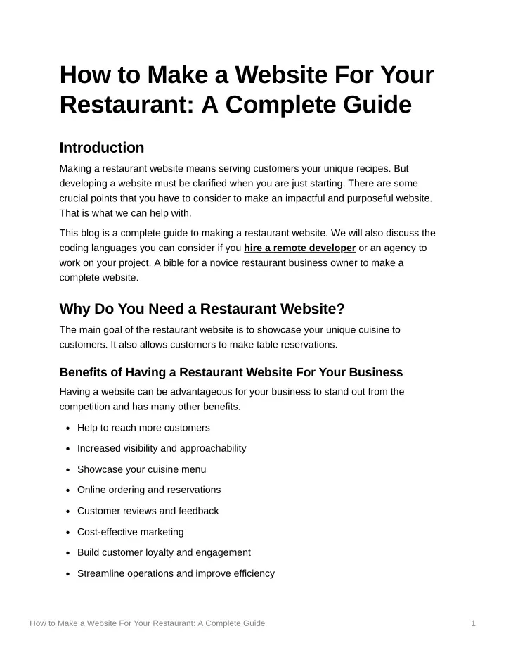 how to make a website for your restaurant