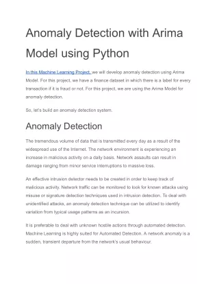 Anomaly Detection with Arima Model using Python