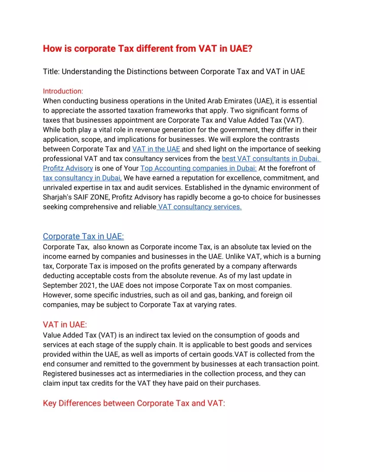 how is corporate tax different from vat in uae