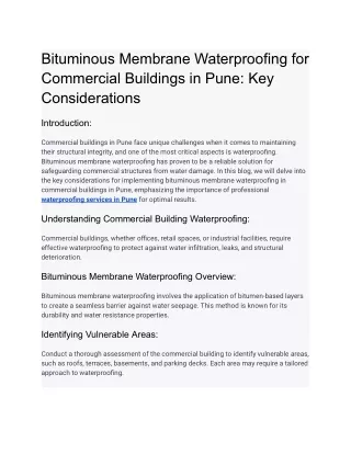 Bituminous Membrane Waterproofing for Commercial Buildings in Pune_ Key Considerations