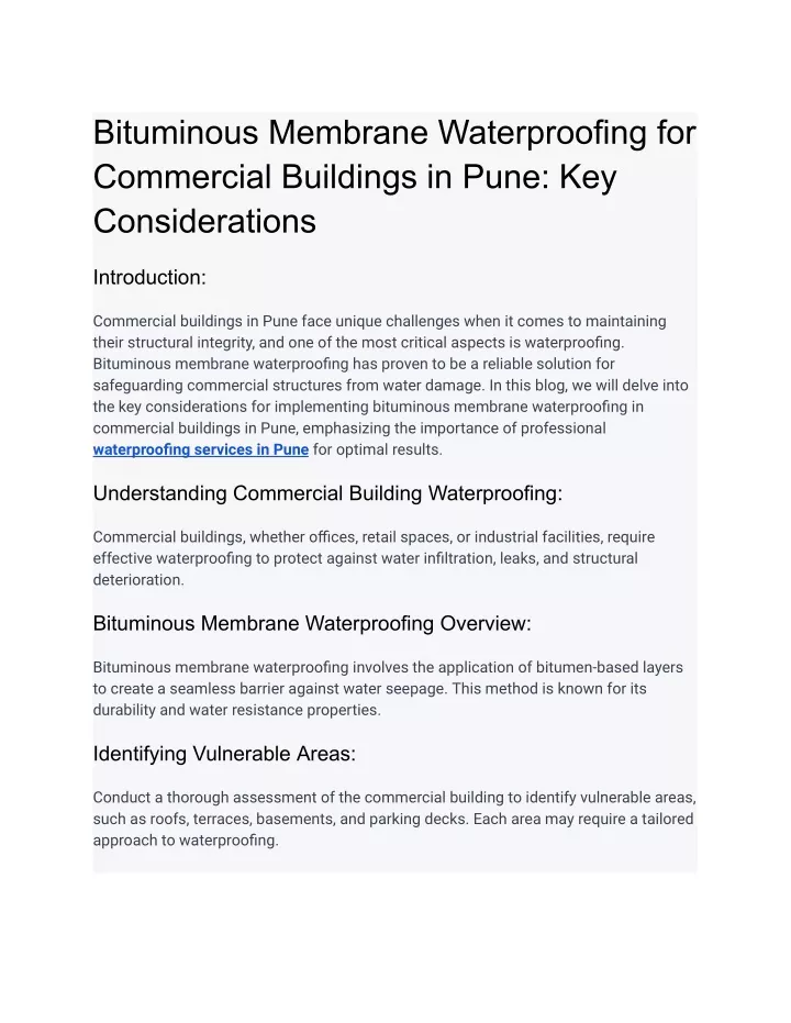 bituminous membrane waterproofing for commercial