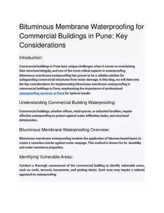 Bituminous Membrane Waterproofing for Commercial Buildings in Pune_ Key Considerations