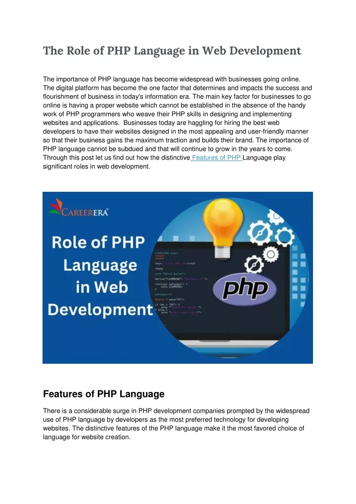 the role of php language in web development