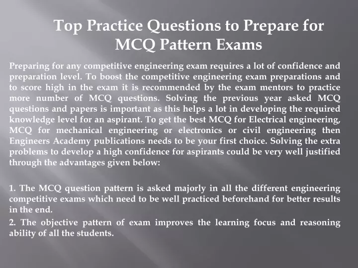 top practice questions to prepare for mcq pattern