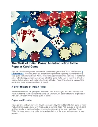 The Thrill of Indian Poker An Introduction to the Popular Card Game