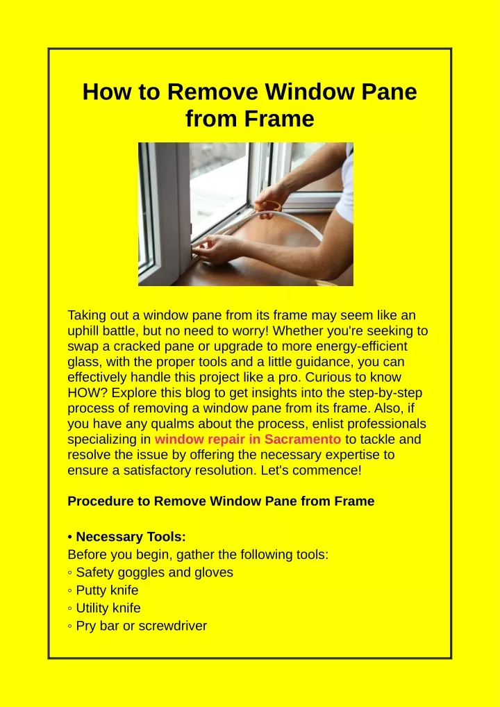 how to remove window pane from frame