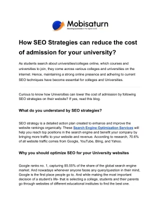 How SEO Strategies can reduce the cost of admission for your university