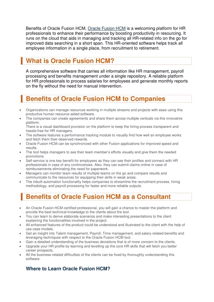 benefits of oracle fusion hcm oracle fusion