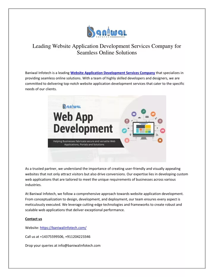 leading website application development services