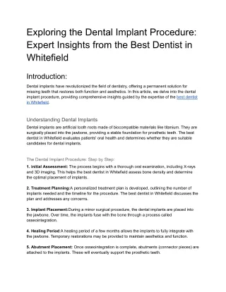 Exploring the Dental Implant Procedure_ Expert Insights from the Best Dentist in Whitefield