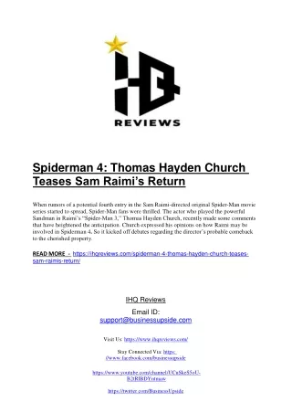 Spiderman 4: Thomas Hayden Church Teases Sam Raimi’s Return