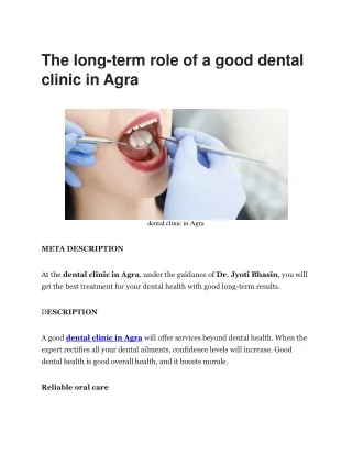The long-term role of a good dental clinic in Agra