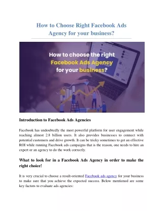 How to Choose Right Facebook Ads Agency for your business