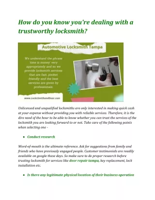 How do you know you're dealing with a trustworthy locksmith