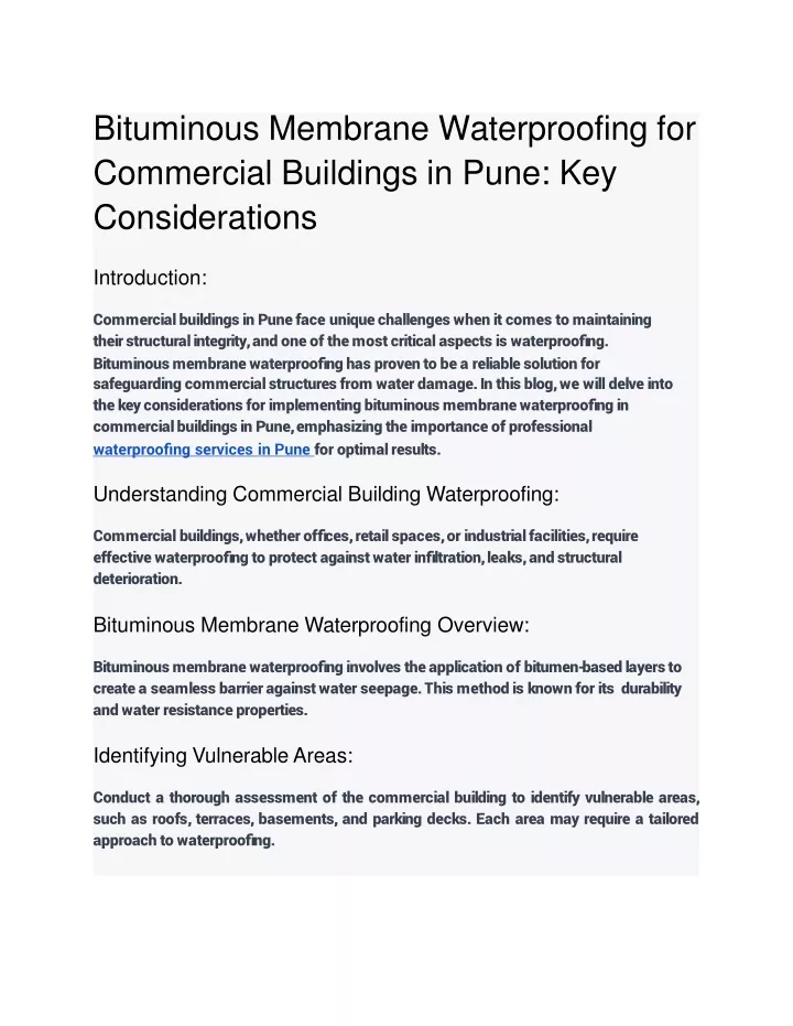 bituminous membrane waterproofing for commercial buildings in pune key considerations
