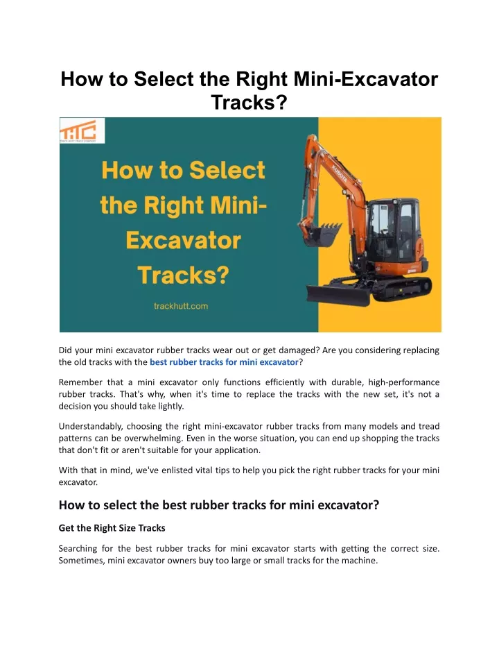 how to select the right mini excavator tracks