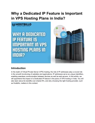 Why a Dedicated IP Feature is Important in VPS Hosting Plans in India