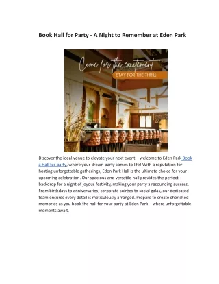 Book Hall for Party - A Night to Remember at Eden Park