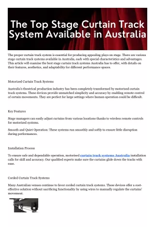 The Top Stage Curtain Track System Available in Australia