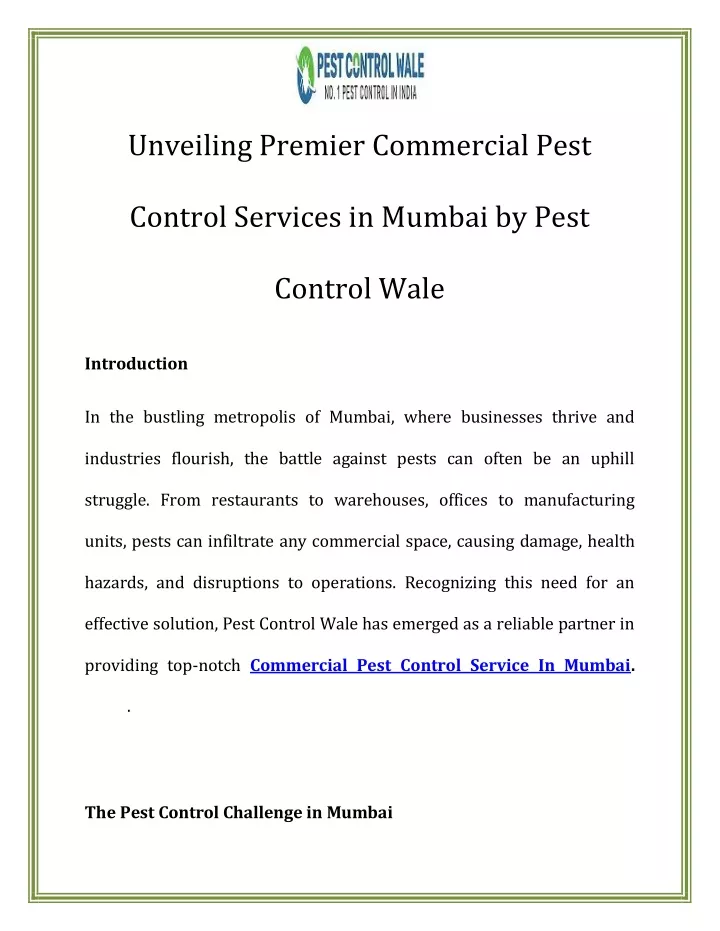 unveiling premier commercial pest