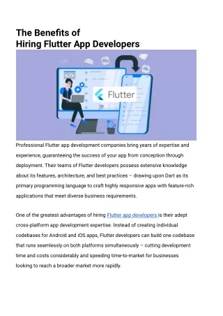 The Benefits of Hiring Flutter App Developers