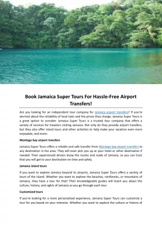 Book Jamaica Super Tours For Hassle-Free Airport Transfers!