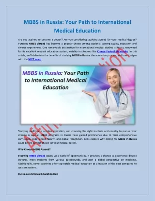 MBBS in Russia Your Path to International Medical Education