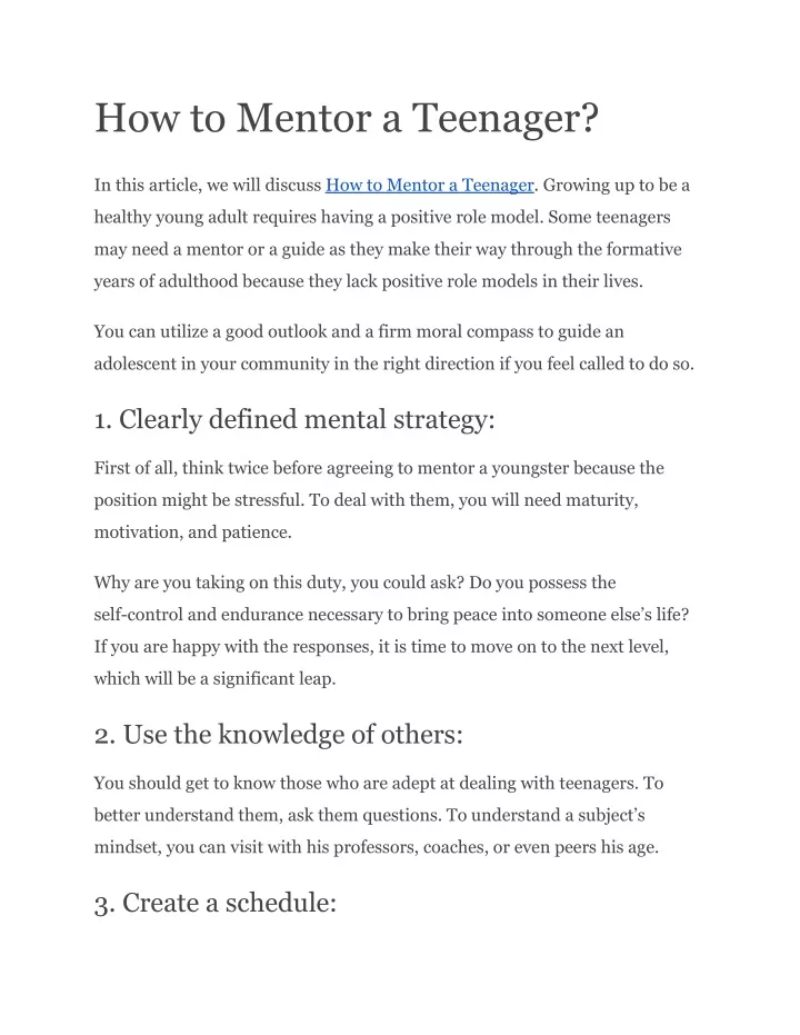 how to mentor a teenager