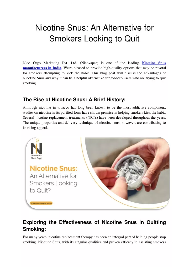 nicotine snus an alternative for smokers looking