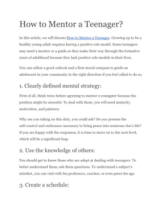 How to Mentor a Teenager