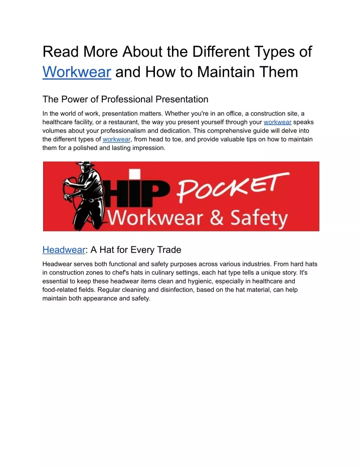 read more about the different types of workwear