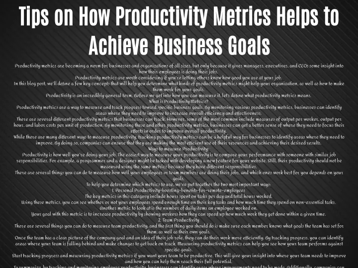 tips on how productivity metrics helps to achieve