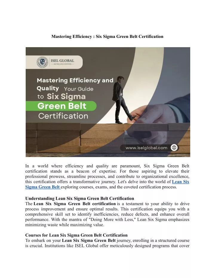 mastering efficiency six sigma green belt
