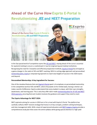 Ahead of the Curve How Exprto E-Portal is Revolutionizing JEE and NEET Preparation
