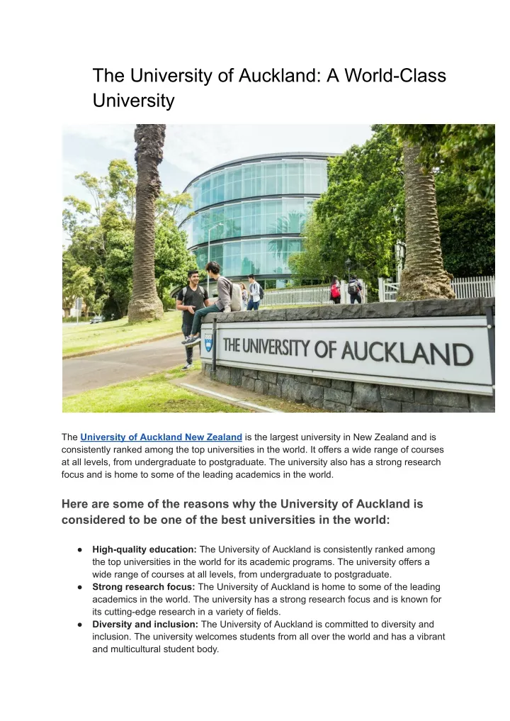 the university of auckland a world class